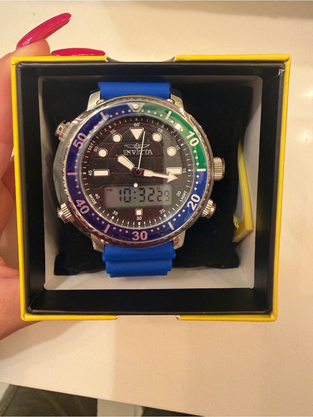 Invicta Blue Silicone Watch with Multicolor Bezel